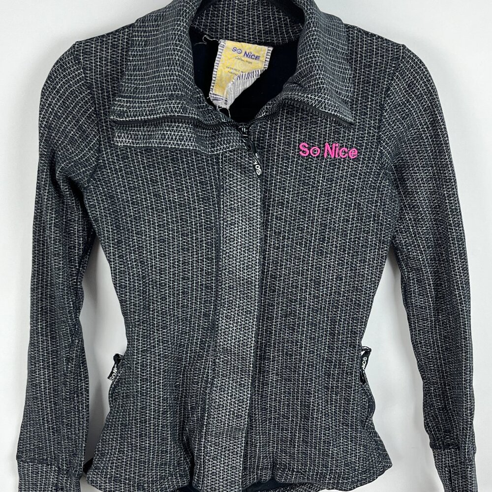 So Nice Track Jacket Size S Gray Long Sleeve Full Zip Collared Pockets Stretch